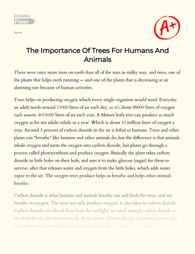 The Importance Of Trees For Humans And Animals: [Essay Example], 2178 words  GradesFixer