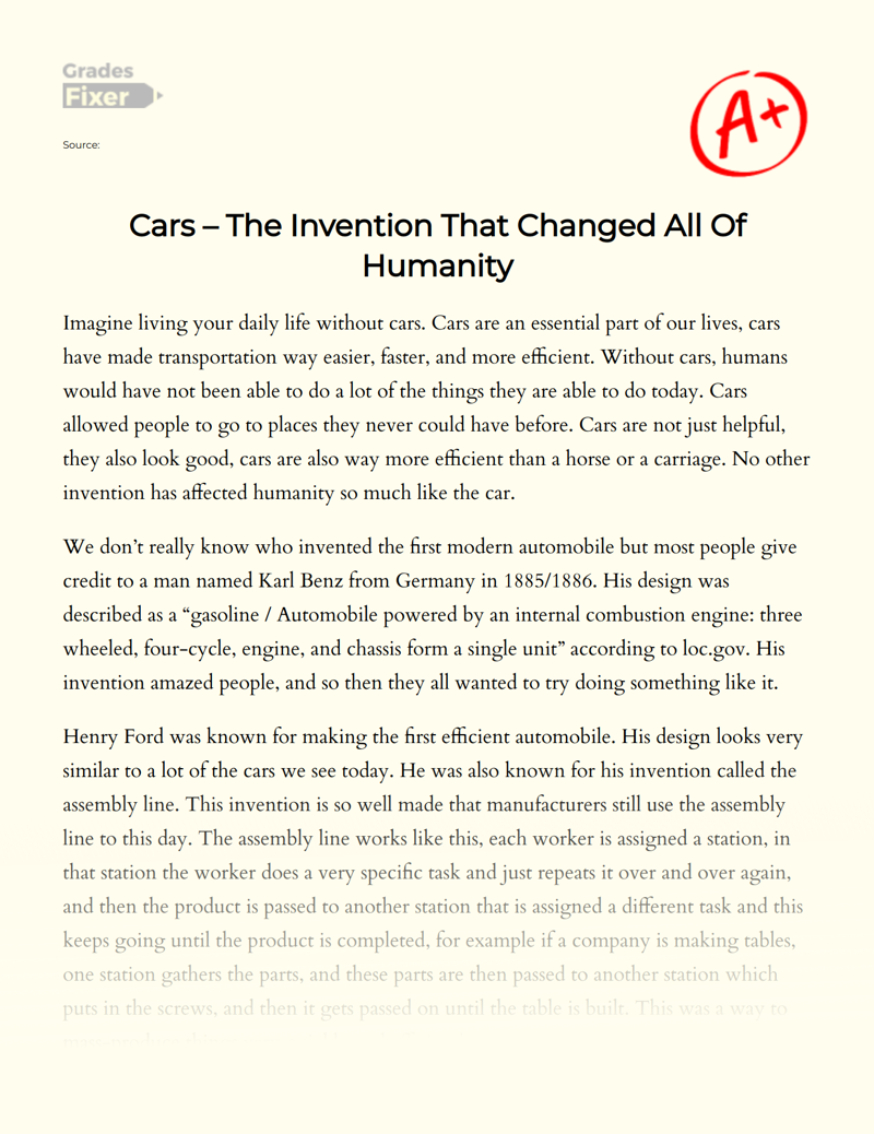 Cars – The Invention that Changed All of Humanity Essay