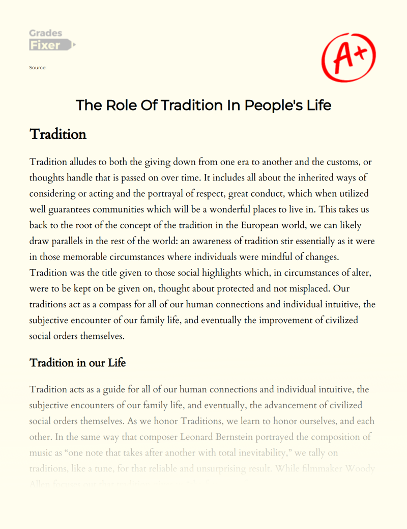 The Role of Tradition in People's Life Essay