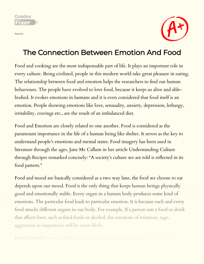 The Connection Between Emotion and Food Essay