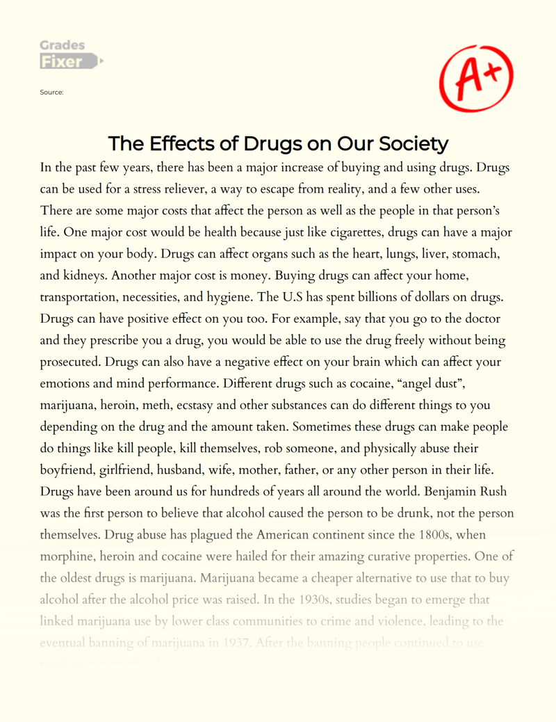 The Effects of Drugs on Society: Health Problems Essay