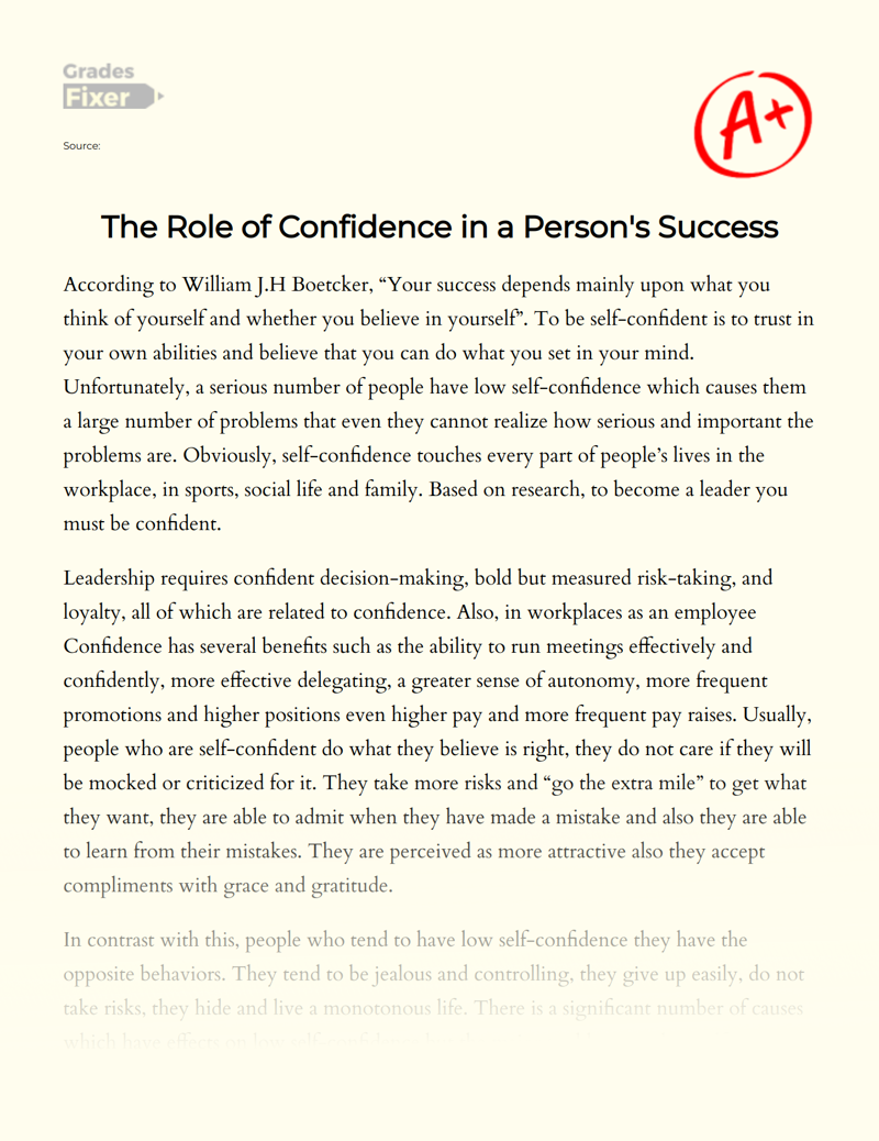 The Role of Self-confidence in a Person's Success Essay