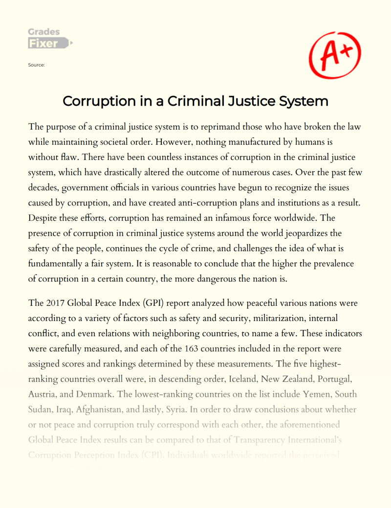 Corruption in a Criminal Justice System Essay