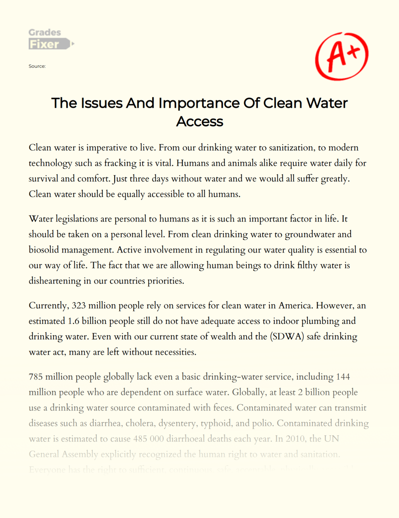The Issues and Importance of Clean Water Access Essay