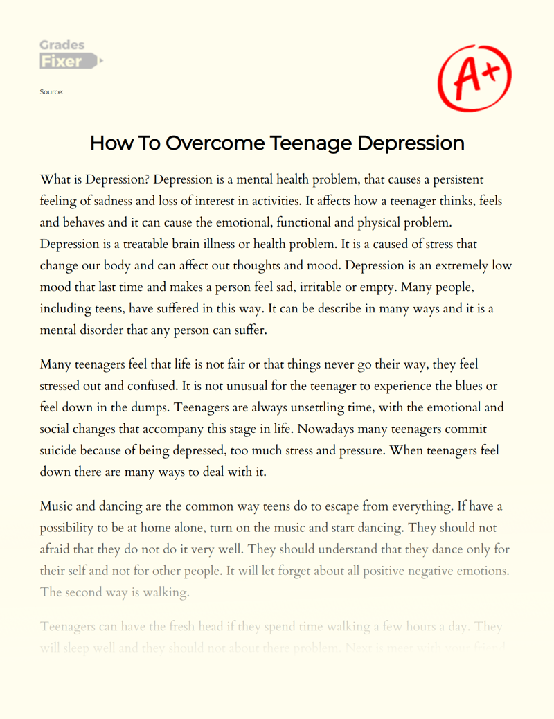 How to Overcome Teenage Depression Essay