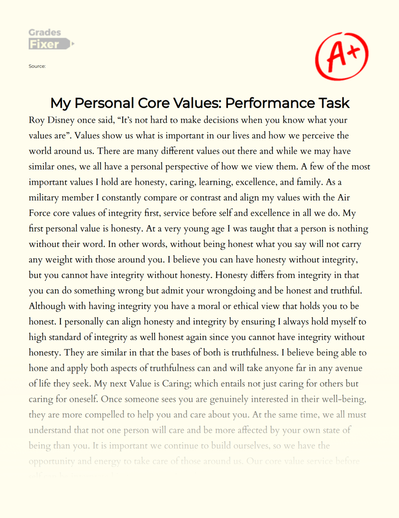 personal values essay conclusion