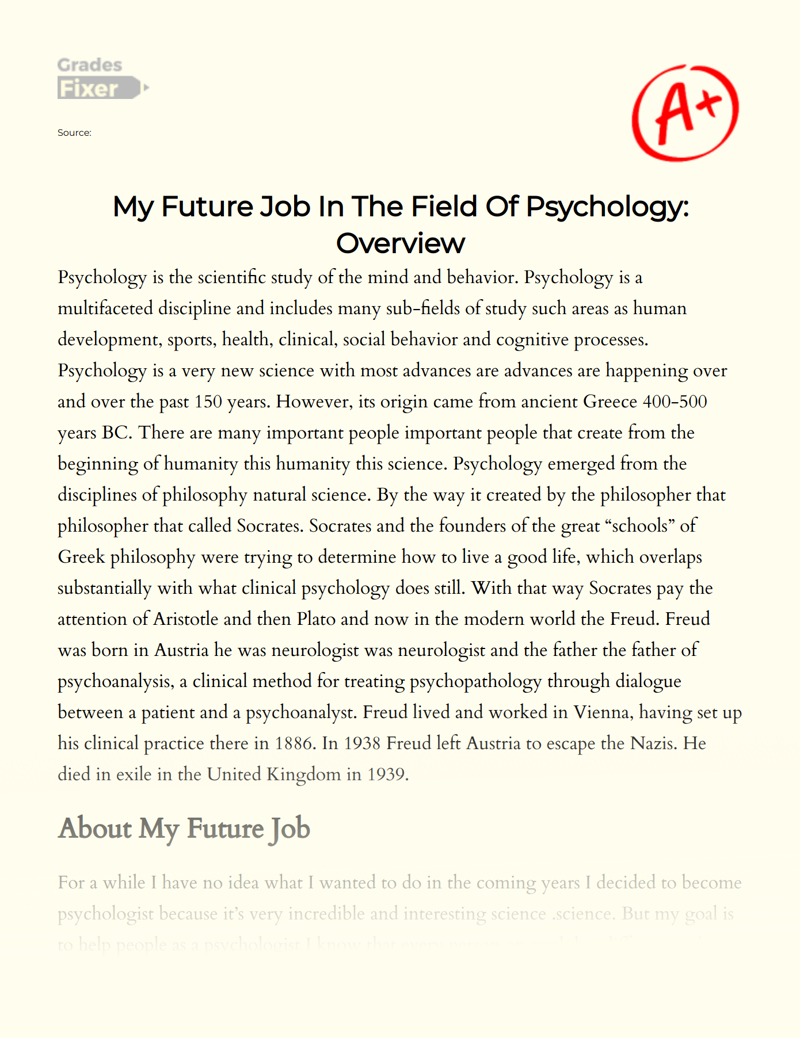 My Future Job in The Field of Psychology: Overview Essay