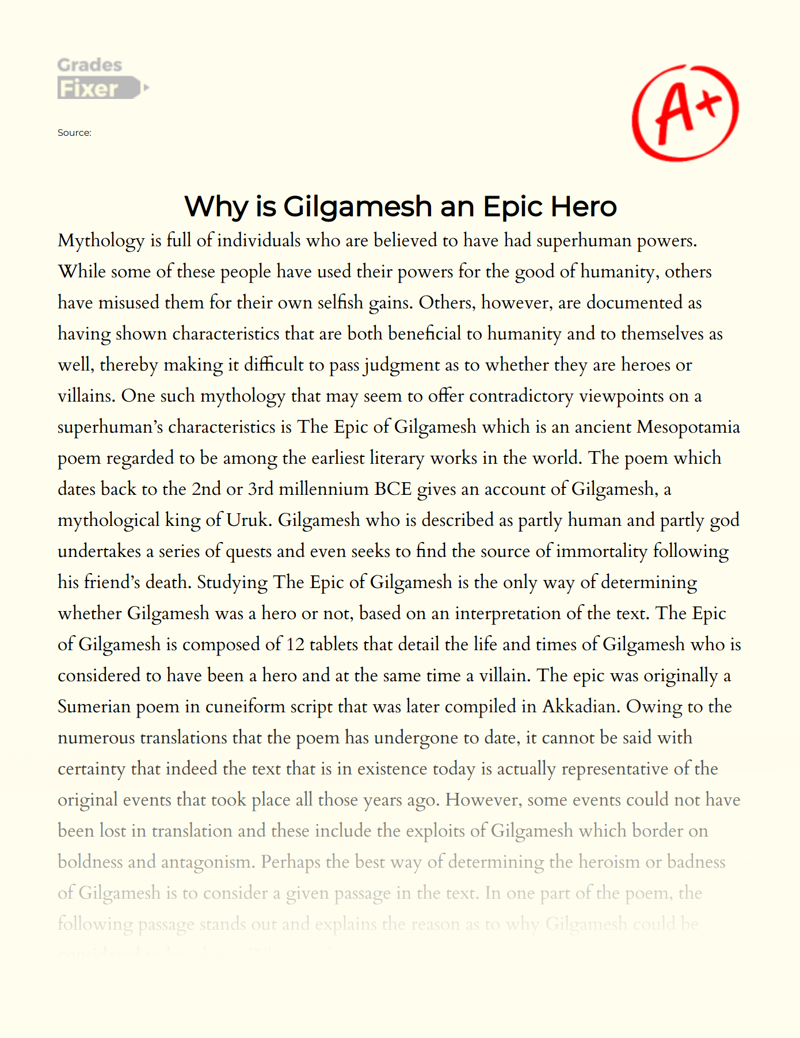 Why is Gilgamesh an Epic Hero Essay