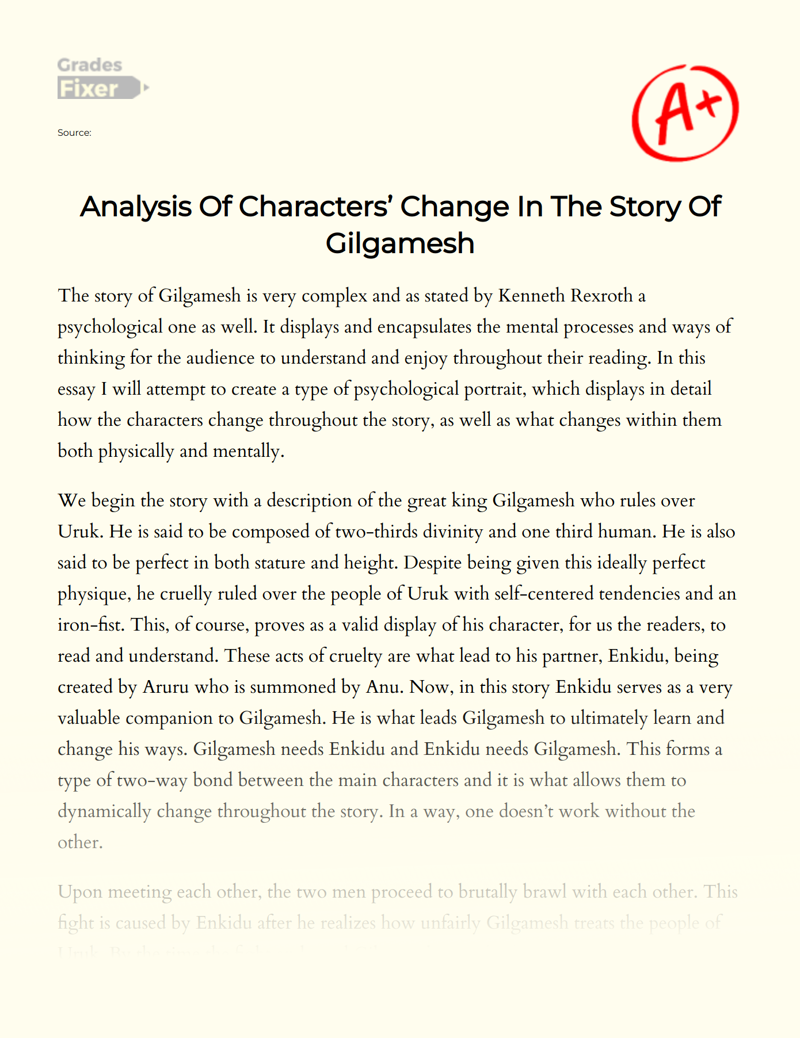 Analysis of Characters’ Change in The Story of Gilgamesh Essay