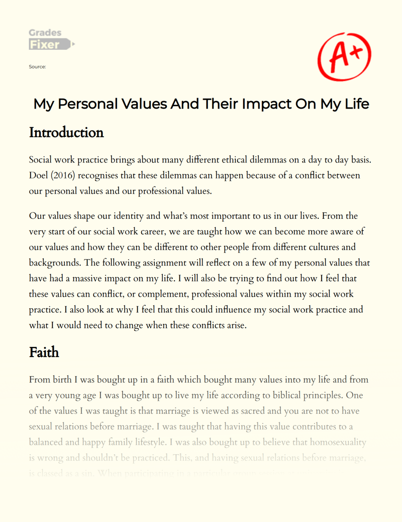 My Personal Values and Their Impact on My Life Essay