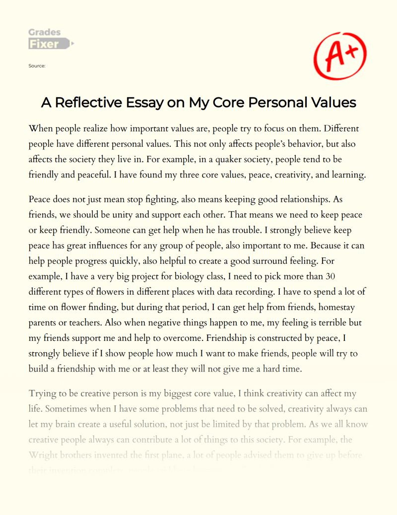 My Core Values: a Personal Reflection on What Matters Most Essay