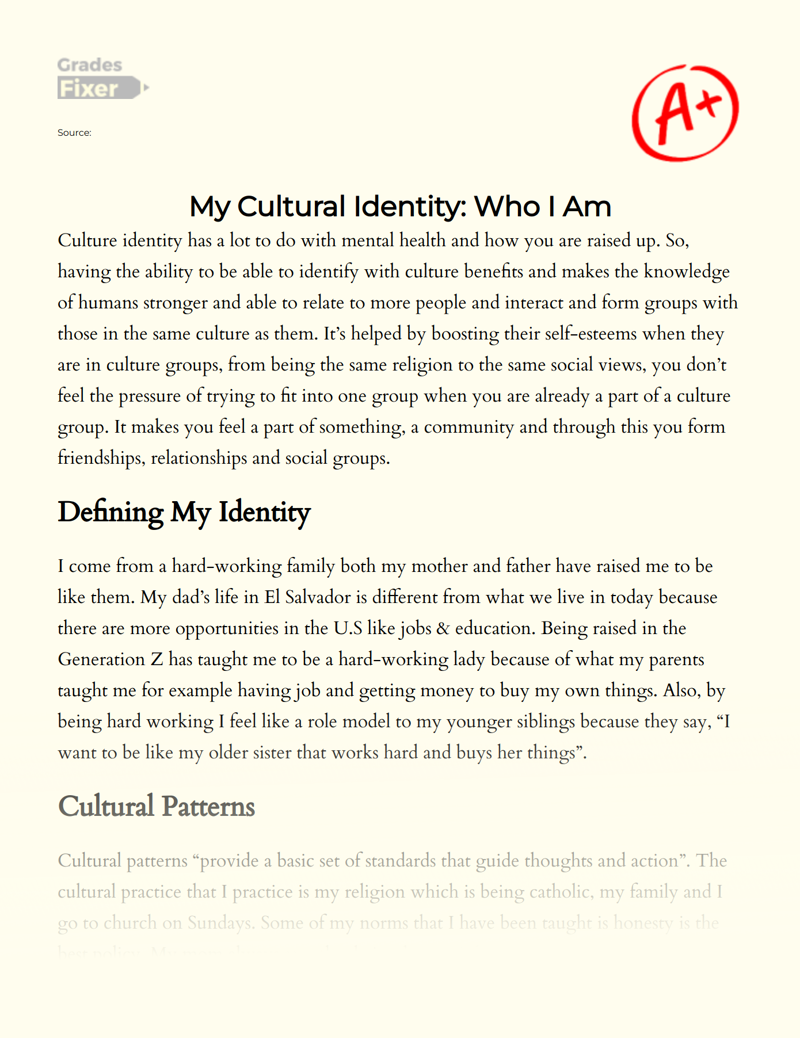 My Cultural Identity: Who I Am Essay