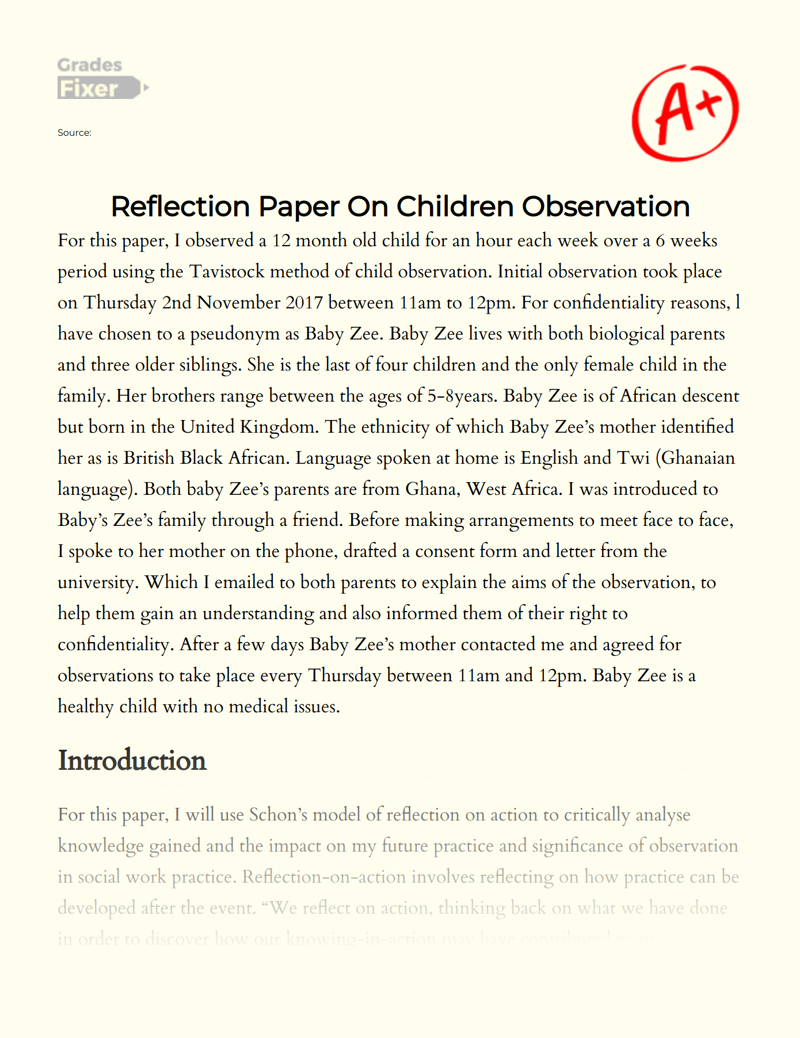 Reflection Paper on Children Observation Essay