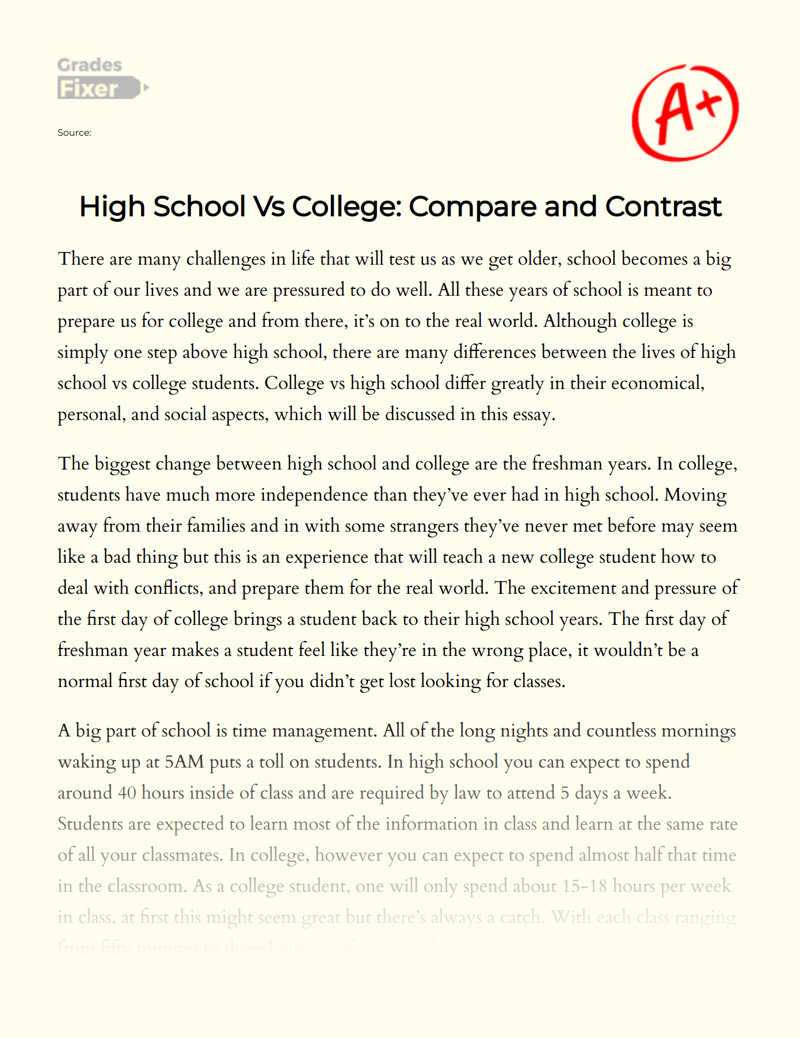compare contrast essay high school