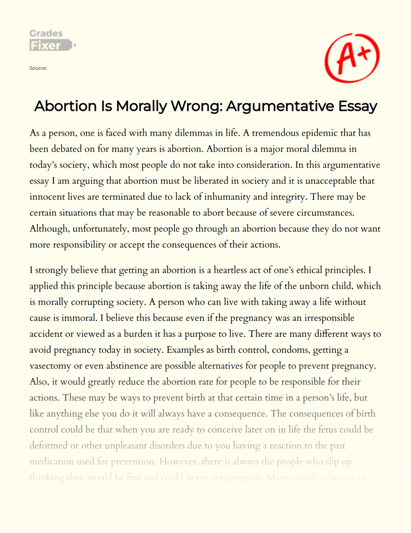 A Discussion Whether Abortion is Morally Right Essay