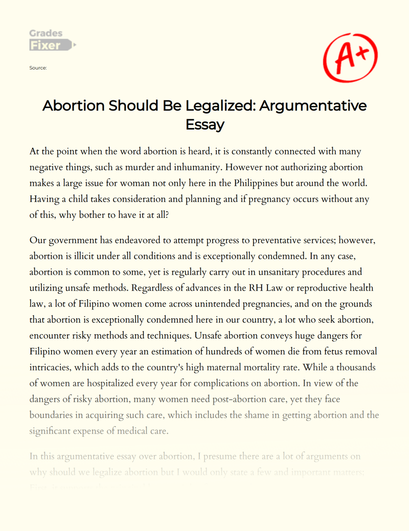 Why Abortion Should Be Legalized in The Philippines Essay