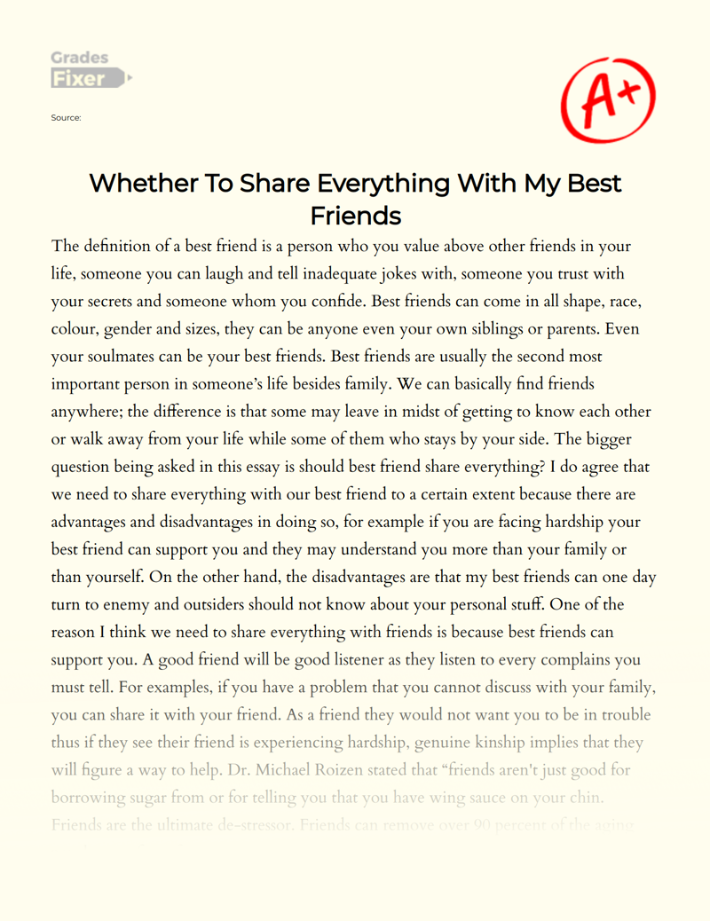 Whether to Share Everything with My Best Friends Essay