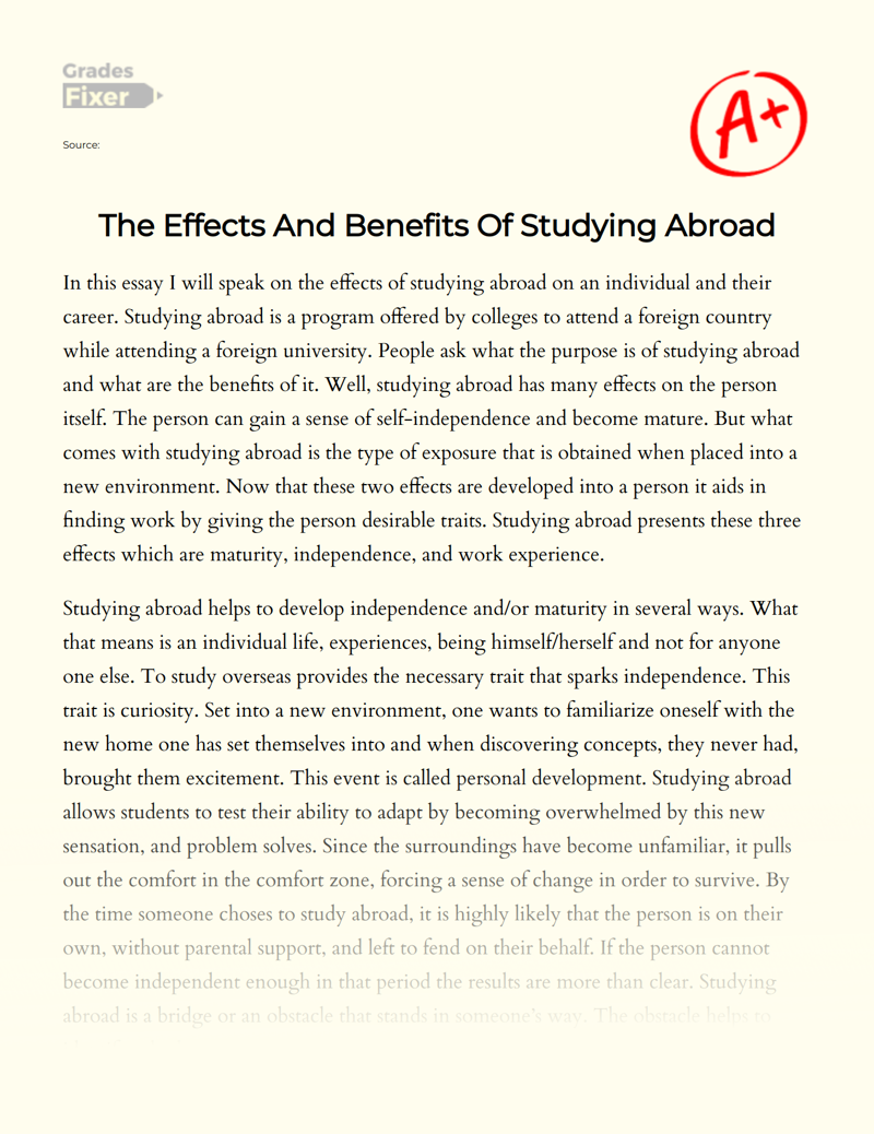 The Effects and Benefits of Studying Abroad Essay