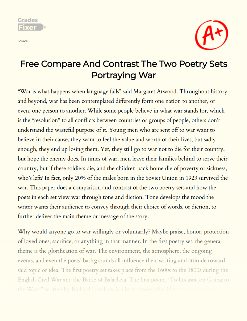Free Compare and Contrast The Two Poetry Sets Portraying War Essay