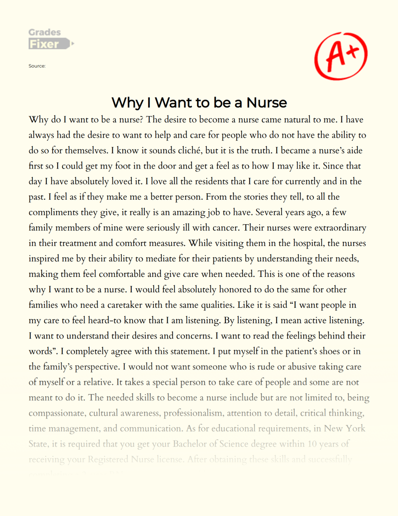 Why I Want to Be a Nurse Essay