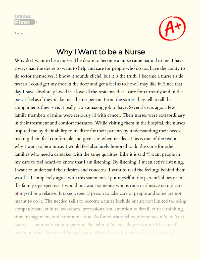 I am a nurse essay