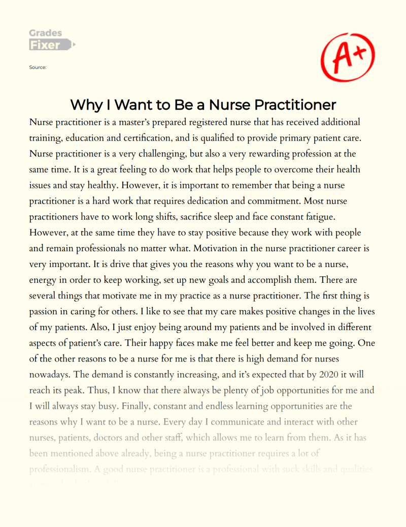 Why I Want to Be a Nurse Practitioner Essay