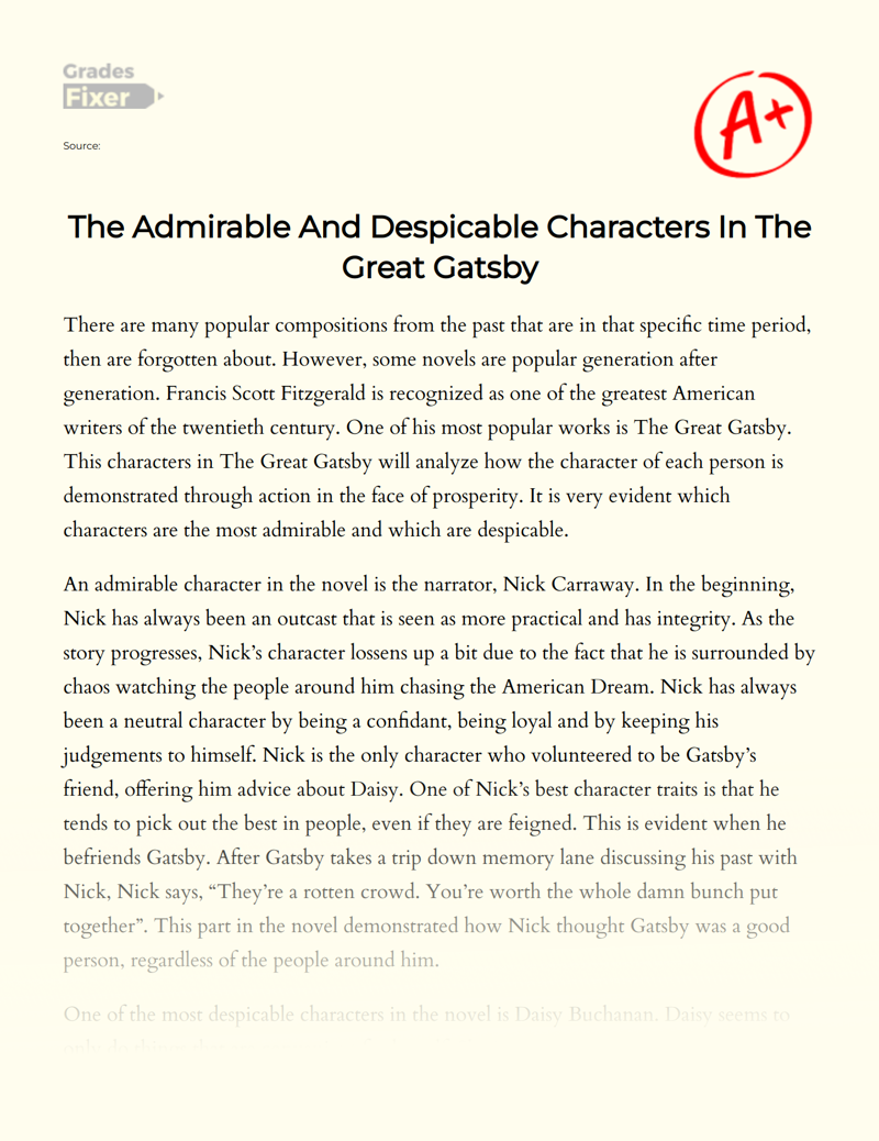 The Admirable and Despicable Characters in The Great Gatsby Essay