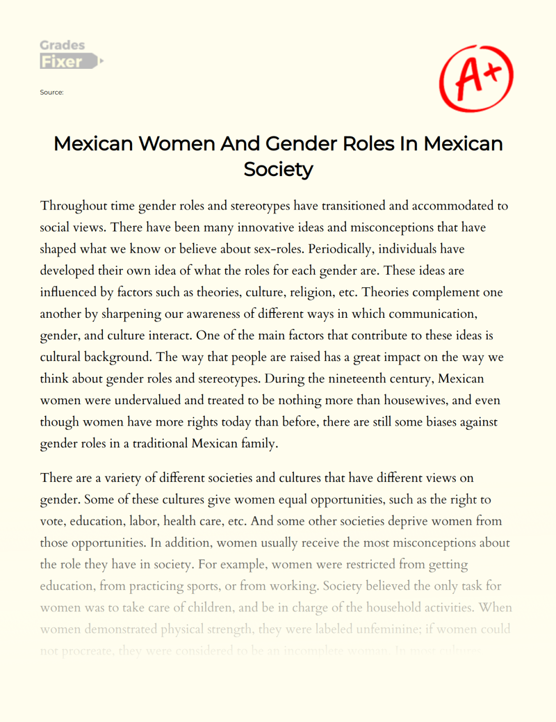 Mexican Women and Gender Roles in Mexican Society Essay