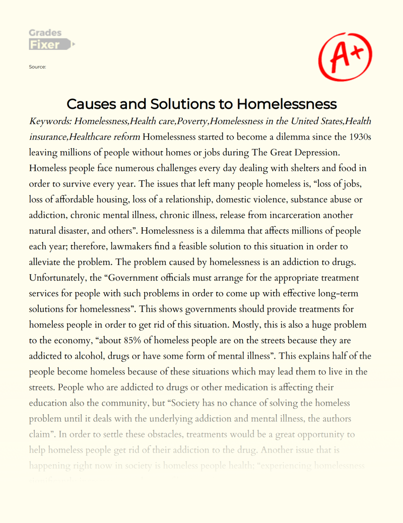The Problems Caused by Homelessness and Ways to Solve Them Essay