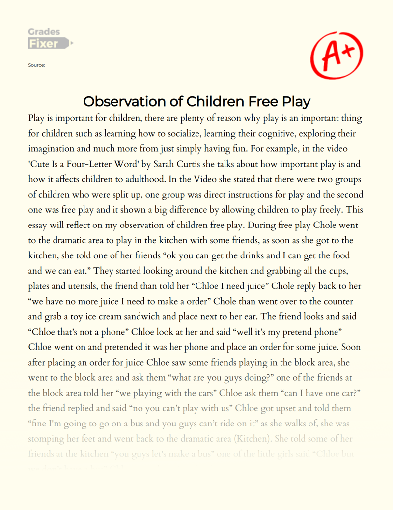 Observation of Children Free Play Essay
