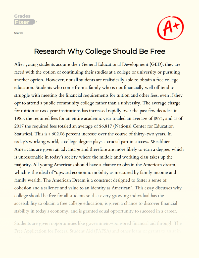 Research Why College Should Be Free essay