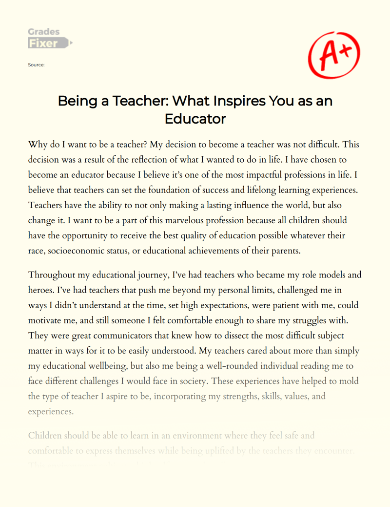 What Inspired You to Become a Teacher Essay