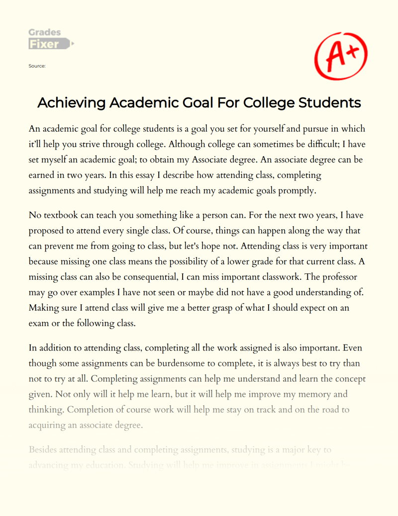 Achieving Academic Goal for College Students Essay