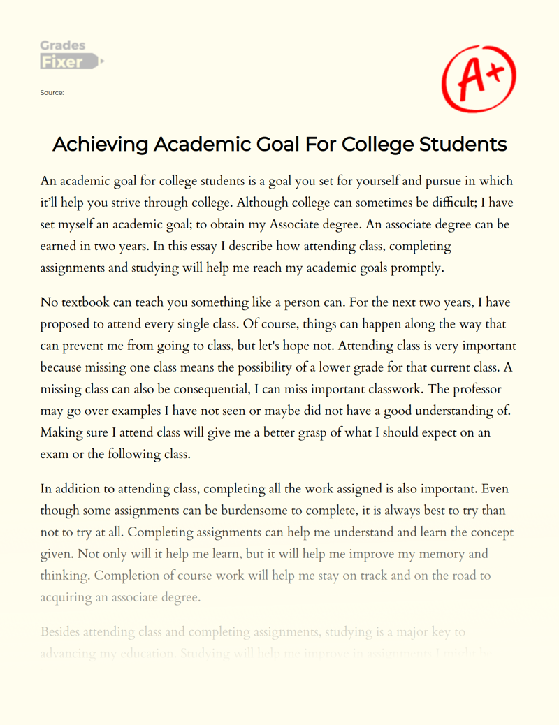 life goals essay examples college