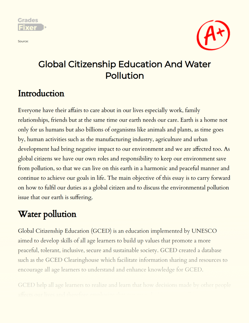 Global Citizenship Education and Water Pollution Essay