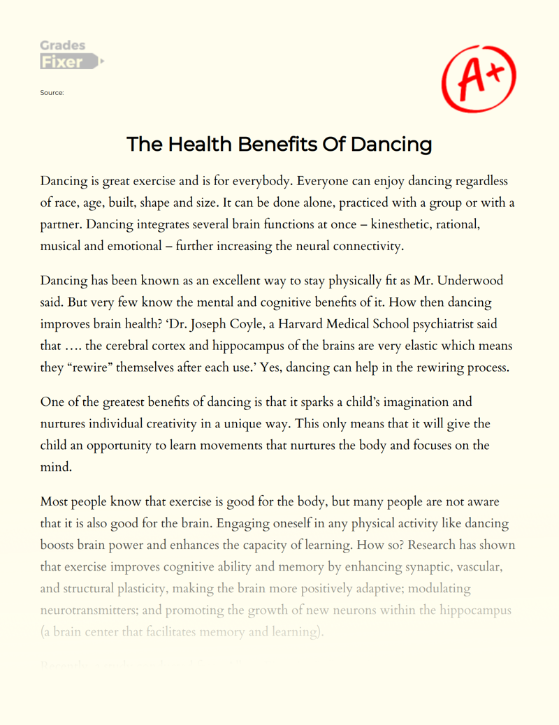 Mental and Social Benefits of Dancing Essay