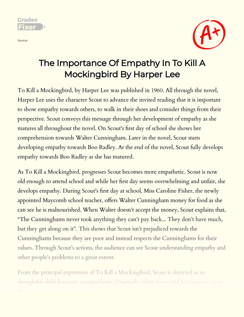 The Importance of Empathy in to Kill a Mockingbird by Harper Lee Essay