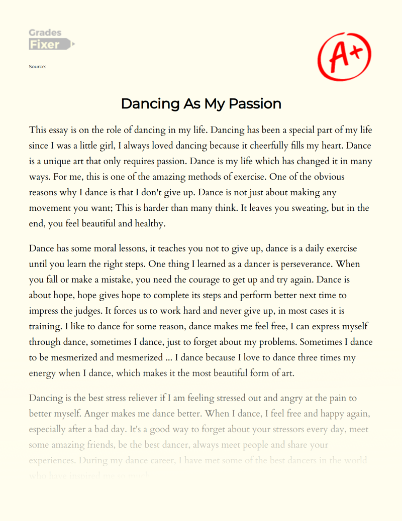 About Dance Passion as Important Part of My Life Essay