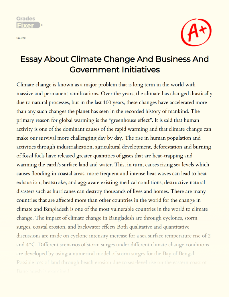 Climate Change and Business and Government Initiatives Essay