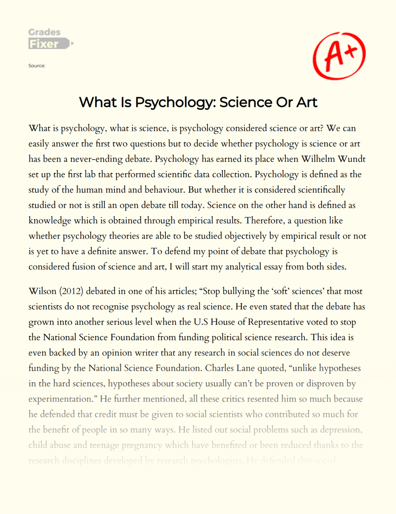 What is Psychology: Science Or Art Essay