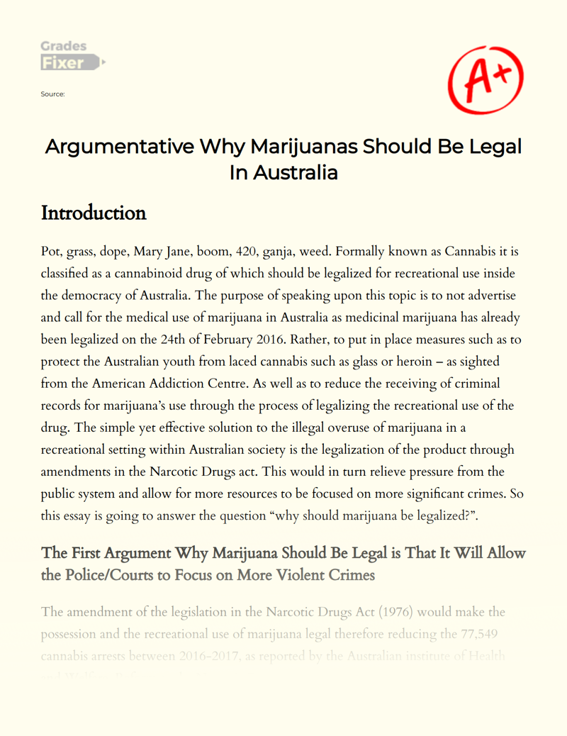 Argumentative Why Marijuanas Should Be Legal in Australia Essay