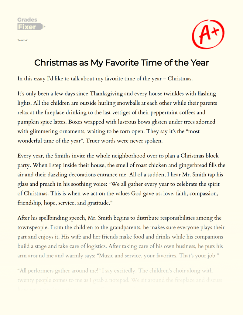Christmas as My Favorite Time of The Year Essay