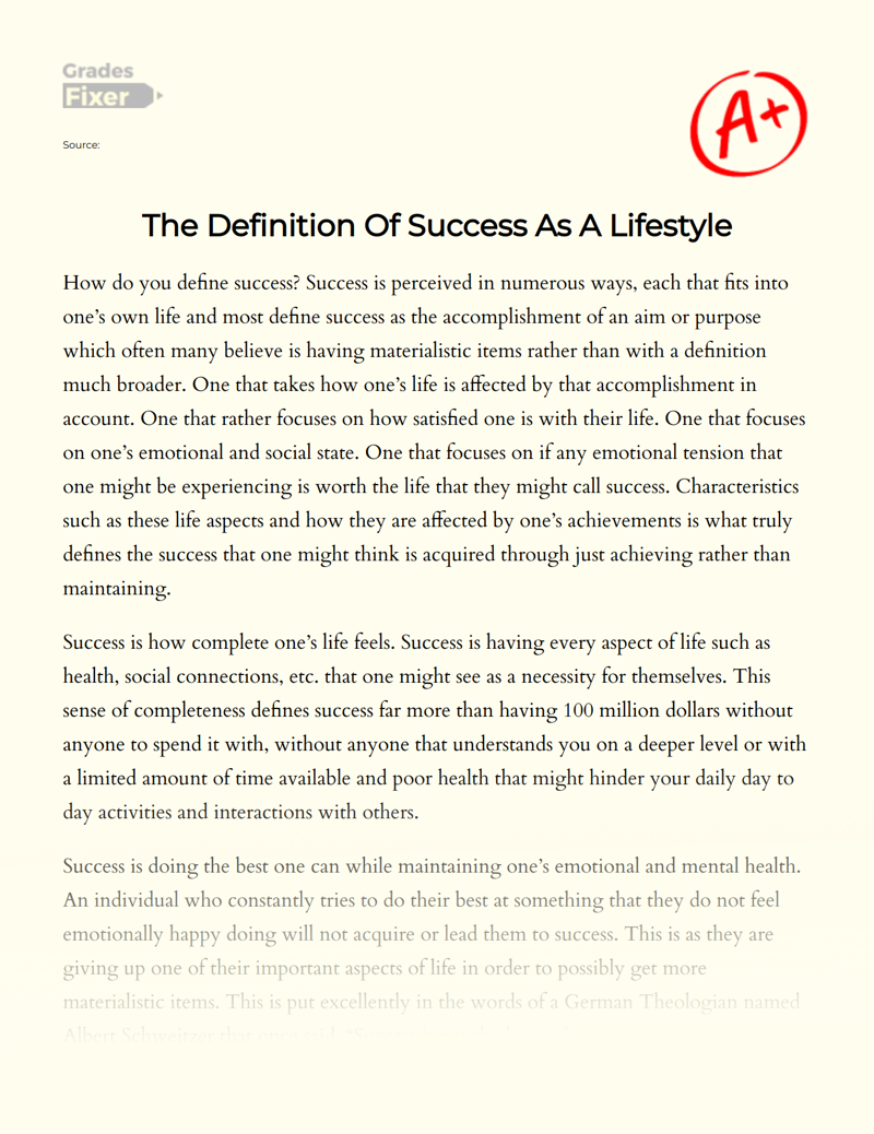 The Definition of Success as a Lifestyle Essay