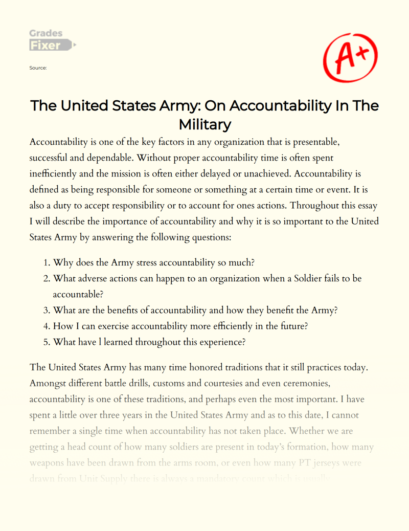 The Importance of Accountability in The Army [1000-word] Essay