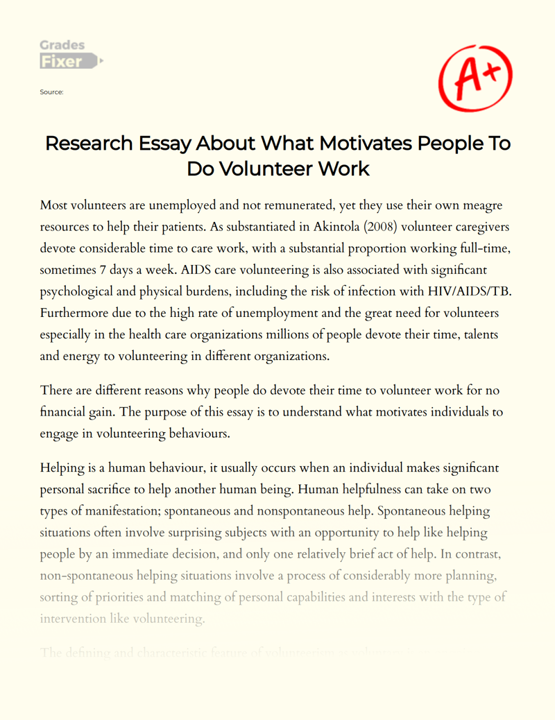 What Motivates People to Do Volunteer Work Essay