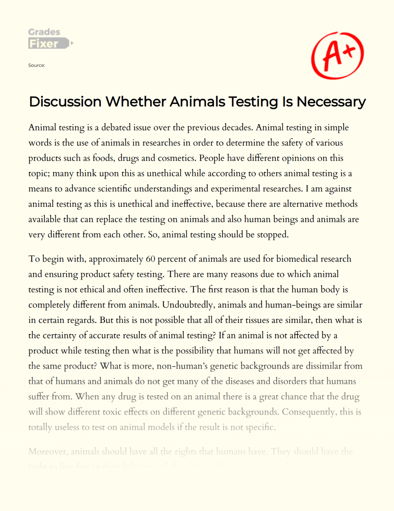 Discussion Whether Animals Testing is Necessary Essay