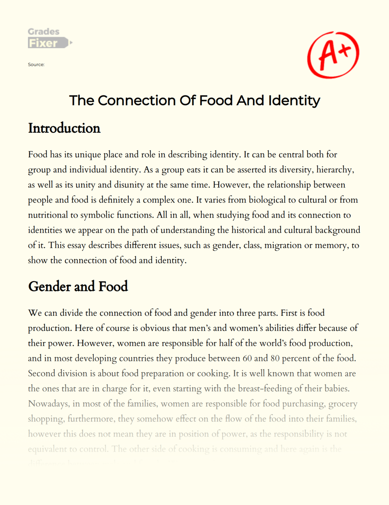 The Connection of Food and Identity Essay