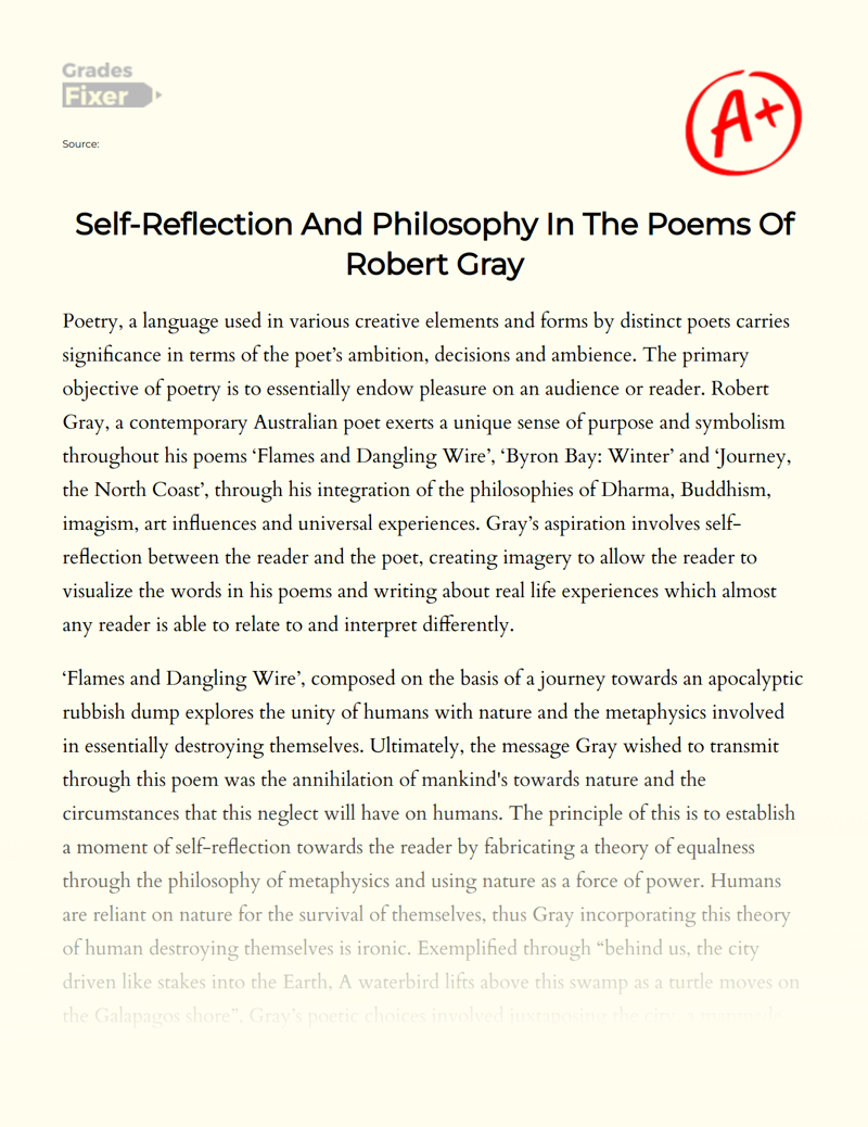 Self-reflection and Philosophy in The Poems of Robert Gray Essay