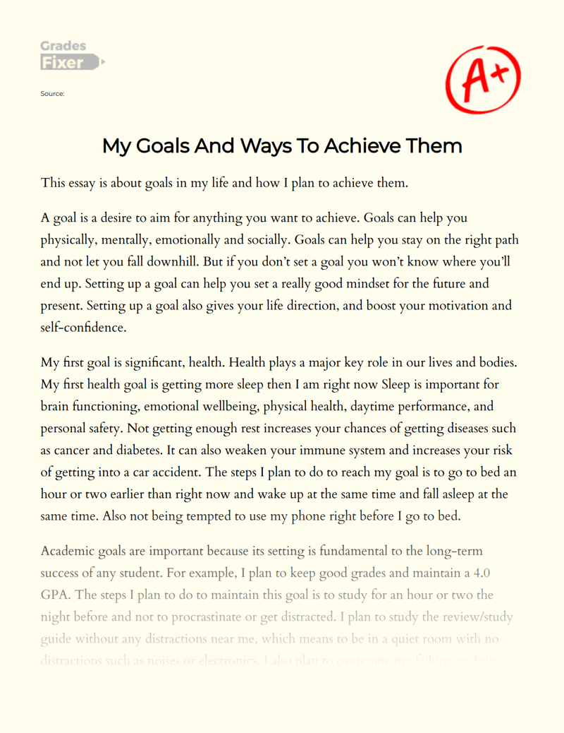 life goals essay examples college