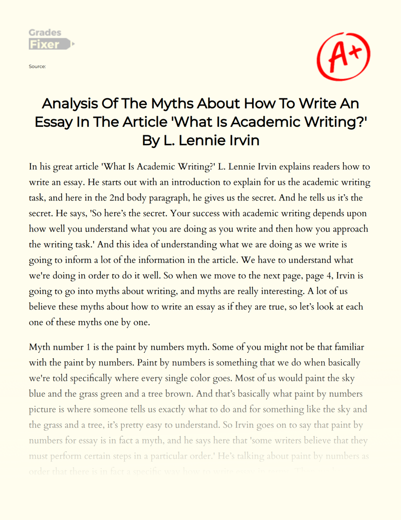 Analysis of The Myths in The Article "What is Academic Writing?" Essay